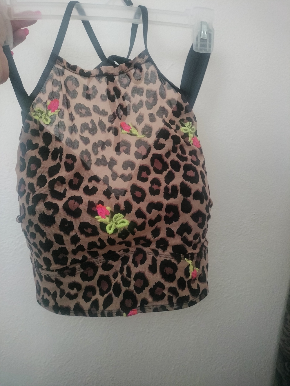Torrid 2 Betsey Johnson Black Leopard Mesh Swim Bikini Halter Top Plus Size 2x